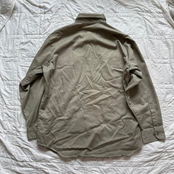 Vintage 90s khaki military button up shirt distressed LION sz XL grunge minimal - Picture 6 of 8